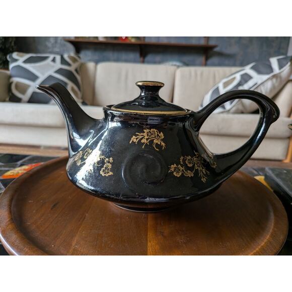 Pearl China Teapot Sugar Bowl Creamer black 22kt gold Vintage USA - Picture 2 of 11